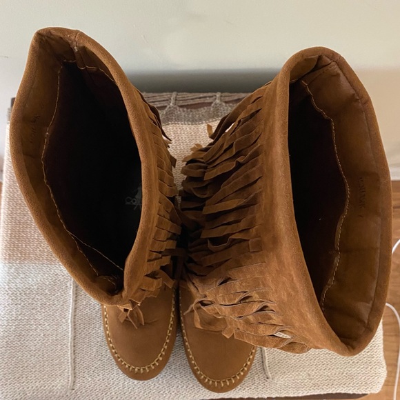 Corky's Mohawk fringe leather/suede boots brown/rust tan stitching mixed sz 6 - Picture 8 of 12
